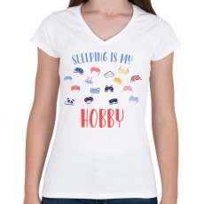 PRINTFASHION Sleeping is my hobby - Női V-nyakú póló - Fehér
