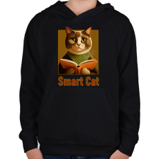 PRINTFASHION smart cat - Gyerek kapucnis pulóver - Fekete