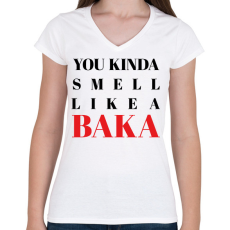 PRINTFASHION Smell like a BAKA - Női V-nyakú póló - Fehér