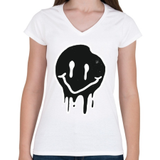 PRINTFASHION Smiley - Női V-nyakú póló - Fehér női póló