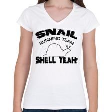 PRINTFASHION Snail running team - Női V-nyakú póló - Fehér női póló