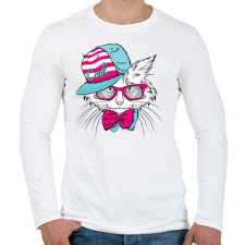PRINTFASHION Snapback Cat - Férfi hosszú ujjú póló - Fehér férfi póló