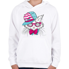 PRINTFASHION Snapback Cat - Gyerek kapucnis pulóver - Fehér
