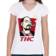 PRINTFASHION Snoop THC Dogg - Női V-nyakú póló - Fehér női póló