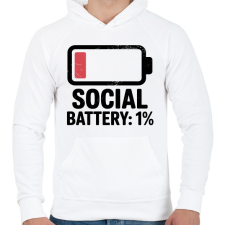 PRINTFASHION Social Battery - Férfi kapucnis pulóver - Fehér férfi pulóver, kardigán