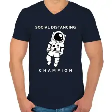 PRINTFASHION Social Distancing Champion - Férfi V-nyakú póló - Sötétkék férfi póló