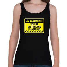 PRINTFASHION Social Distancing Champion Warning - Női atléta - Fekete