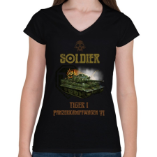 PRINTFASHION SOLDIER-TIGER1 - Női V-nyakú póló - Fekete női póló