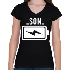 PRINTFASHION Son battery - Női V-nyakú póló - Fekete női póló