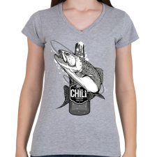 PRINTFASHION Sör és hal - Női V-nyakú póló - Sport szürke női póló