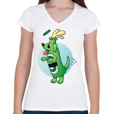 PRINTFASHION Sör kutya - Női V-nyakú póló - Fehér