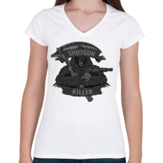 PRINTFASHION Sörétes gyilkos - Női V-nyakú póló - Fehér