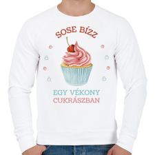 PRINTFASHION Sose bízz egy vékony cukrászban - Férfi pulóver - Fehér férfi pulóver, kardigán