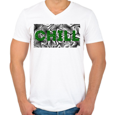 PRINTFASHION Sötétzöld CHILL - Férfi V-nyakú póló - Fehér férfi póló