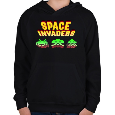 PRINTFASHION Space Invaders - Gyerek kapucnis pulóver - Fekete