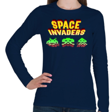 PRINTFASHION Space Invaders - Női hosszú ujjú póló - Sötétkék női póló