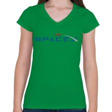 PRINTFASHION SpaceX - Tesla Roadster - Női V-nyakú póló - Zöld női póló