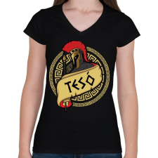 PRINTFASHION Spártai tesó - Női V-nyakú póló - Fekete női póló
