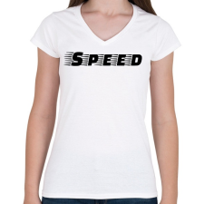 PRINTFASHION Speed - Női V-nyakú póló - Fehér női póló