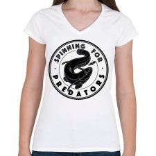 PRINTFASHION SpinningForPredators - Női V-nyakú póló - Fehér női póló