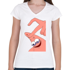 PRINTFASHION Spongyabob és Patrick páros minta - Női V-nyakú póló - Fehér