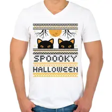 PRINTFASHION SPOOKY HALLOWEEN - Férfi V-nyakú póló - Fehér férfi póló