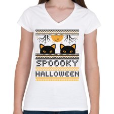 PRINTFASHION SPOOKY HALLOWEEN - Női V-nyakú póló - Fehér női póló