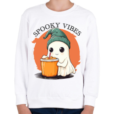 PRINTFASHION Spooky Vibes Cuki Halloween Szellem - Gyerek pulóver - Fehér