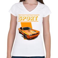 PRINTFASHION Sport autó  - Női V-nyakú póló - Fehér