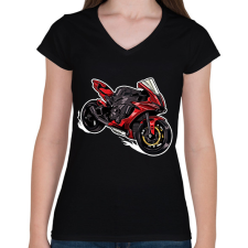 PRINTFASHION Sport motor - Női V-nyakú póló - Fekete női póló