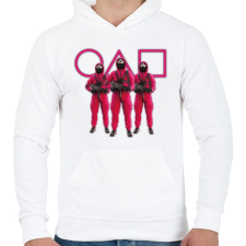 PRINTFASHION Squid game 3 soldiers with purple symbols - Férfi kapucnis pulóver - Fehér férfi pulóver, kardigán