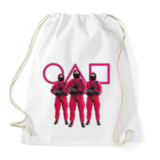 PRINTFASHION Squid game 3 soldiers with purple symbols - Sportzsák, Tornazsák - Fehér tornazsák