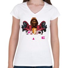 PRINTFASHION Squid game boss and soldiers 2 - Női V-nyakú póló - Fehér