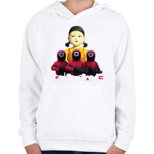 PRINTFASHION Squid game doll and soldiers 2 - Gyerek kapucnis pulóver - Fehér gyerek pulóver, kardigán