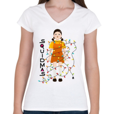 PRINTFASHION Squid Game Doll - Karácsony - Női V-nyakú póló - Fehér női póló