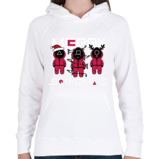 PRINTFASHION Squid game - karácsony - Merry Squidmas - Női kapucnis pulóver - Fehér