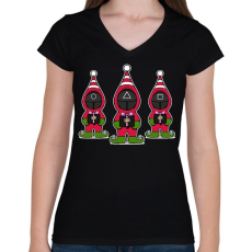 PRINTFASHION Squid Game Manók - Női V-nyakú póló - Fekete