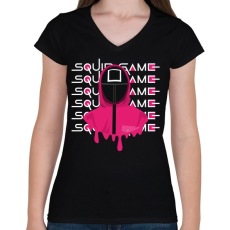 PRINTFASHION SQUID GAME - négyzet - Női V-nyakú póló - Fekete