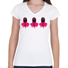 PRINTFASHION Squid game - Női V-nyakú póló - Fehér női póló