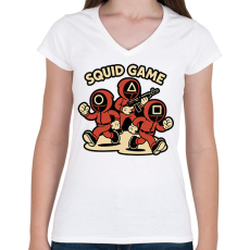 PRINTFASHION squid game - Női V-nyakú póló - Fehér