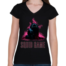 PRINTFASHION squid game - Női V-nyakú póló - Fekete női póló