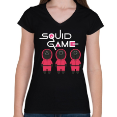 PRINTFASHION Squid Game - Női V-nyakú póló - Fekete