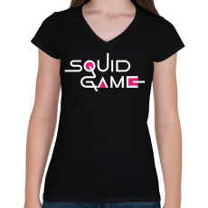 PRINTFASHION Squid Game - Női V-nyakú póló - Fekete