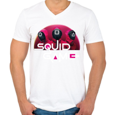 PRINTFASHION Squid game - nyerd meg az életed - Férfi V-nyakú póló - Fehér férfi póló