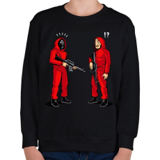 PRINTFASHION Squid game vs. La casa de papel - Gyerek pulóver - Fekete