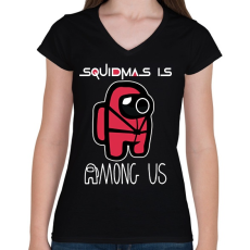 PRINTFASHION SquidMas is Among Us - Női V-nyakú póló - Fekete
