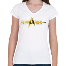PRINTFASHION Star Trek logo - Női V-nyakú póló - Fehér női póló