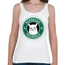 PRINTFASHION Starbucks macska - Női atléta - Fehér női trikó