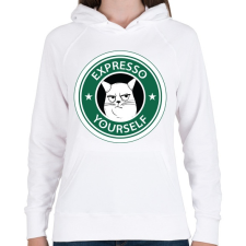 PRINTFASHION Starbucks macska - Női kapucnis pulóver - Fehér női pulóver, kardigán