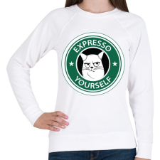 PRINTFASHION Starbucks macska - Női pulóver - Fehér női pulóver, kardigán